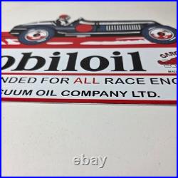 Vintage Mobil Sign Old Race Car Service Gas Pump Service Porcelain Sign