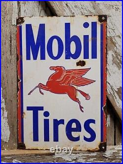 Vintage Mobil Tires Porcelain Sign Auto Parts Garage Gas Motor Oil Pegasus Sales