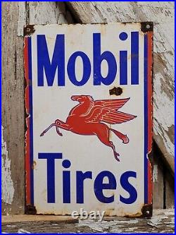 Vintage Mobil Tires Porcelain Sign Auto Parts Garage Gas Motor Oil Pegasus Sales