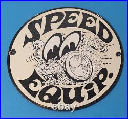 Vintage Moon Eyes Automobile Porcelain Gas Speed Equip Service Pump Plate Sign