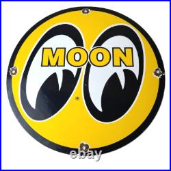 Vintage Moon Eyes Sign Speed Equipment Auto Racing Porcelain Gas Pump Sign