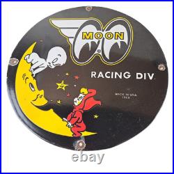 Vintage Moon Eyes Sign Speed Equipment Casper Auto Porcelain Gas Pump Sign