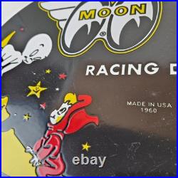 Vintage Moon Eyes Sign Speed Equipment Casper Auto Porcelain Gas Pump Sign