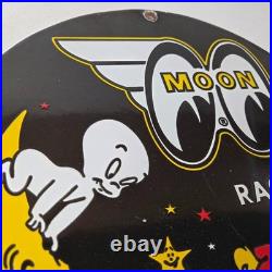 Vintage Moon Eyes Sign Speed Equipment Casper Auto Porcelain Gas Pump Sign
