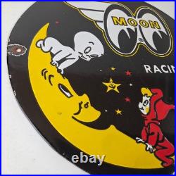 Vintage Moon Eyes Sign Speed Equipment Casper Auto Porcelain Gas Pump Sign