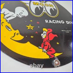 Vintage Moon Eyes Sign Speed Equipment Casper Auto Porcelain Gas Pump Sign