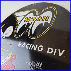 Vintage Moon Eyes Sign Speed Equipment Casper Auto Porcelain Gas Pump Sign