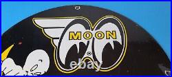 Vintage Moon Eyes Sign Speed Equipment Casper Auto Porcelain Gas Pump Sign