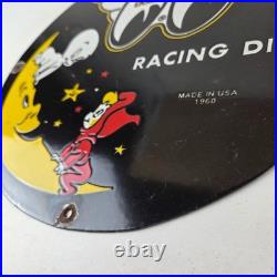 Vintage Moon Eyes Sign Speed Equipment Casper Auto Porcelain Gas Pump Sign