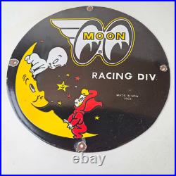 Vintage Moon Eyes Sign Speed Equipment Casper Auto Porcelain Gas Pump Sign