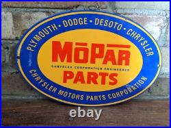 Vintage Mopar Parts Chrysler Dodge Porcelain Dealership Dealer Sign 12 X 8