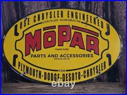 Vintage Mopar Parts & Service Chrysler Porcelain Dealer Sign 16.5 X 11