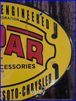 Vintage Mopar Parts & Service Chrysler Porcelain Dealer Sign 16.5 X 11