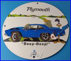 Vintage Mopar Plymouth Porcelain Sign Gas Pump Road Runner Auto Shop Sign