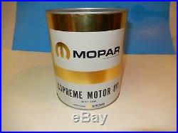 Vintage Mopar Supreme Motor Oil 1 Gallon Full Metal Can Rare HTF Car NOS Auto