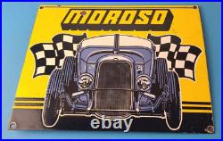 Vintage Moroso Sign Automobile Hot Rod Gasoline Service Pump Porcelain Sign