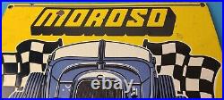 Vintage Moroso Sign Automobile Hot Rod Gasoline Service Pump Porcelain Sign