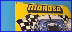 Vintage Moroso Sign Automobile Hot Rod Gasoline Service Pump Porcelain Sign