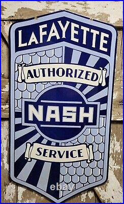 Vintage Nash Porcelain Sign 42 Lafayette Automobile Dealer Service Car Sales