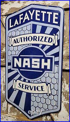 Vintage Nash Porcelain Sign 42 Lafayette Automobile Dealer Service Car Sales