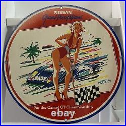 Vintage Nissan Porcelain Sign Gas Oil Automobile Service Store Engine Pump Plate