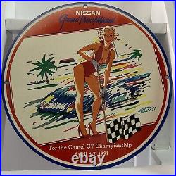 Vintage Nissan Porcelain Sign Gas Oil Automobile Service Store Engine Pump Plate