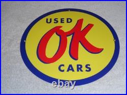 Vintage Nos Chevrolet Ok Used Cars 11 3/4 Porcelain Metal Car Gasoline Oil Sign