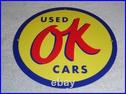 Vintage Nos Chevrolet Ok Used Cars 11 3/4 Porcelain Metal Car Gasoline Oil Sign