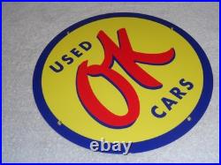 Vintage Nos Chevrolet Ok Used Cars 11 3/4 Porcelain Metal Car Gasoline Oil Sign