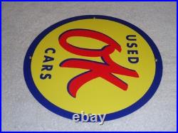 Vintage Nos Chevrolet Ok Used Cars 11 3/4 Porcelain Metal Car Gasoline Oil Sign