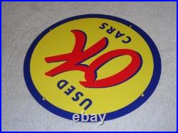 Vintage Nos Chevrolet Ok Used Cars 11 3/4 Porcelain Metal Car Gasoline Oil Sign