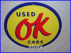 Vintage Nos Chevrolet Ok Used Cars 11 3/4 Porcelain Metal Car Gasoline Oil Sign