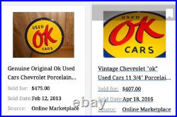 Vintage Nos Chevrolet Ok Used Cars 11 3/4 Porcelain Metal Gasoline & Oil Sign