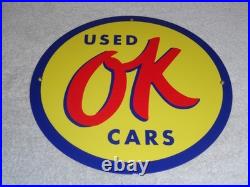 Vintage Nos Chevrolet Ok Used Cars 11 3/4 Porcelain Metal Gasoline & Oil Sign