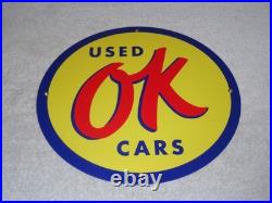 Vintage Nos Chevrolet Ok Used Cars 11 3/4 Porcelain Metal Gasoline & Oil Sign