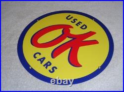 Vintage Nos Chevrolet Ok Used Cars 11 3/4 Porcelain Metal Gasoline & Oil Sign Vintage Nos Chevrolet Ok Used Cars 11 3/4 Porcelain Metal Gasoline & Oil Sign