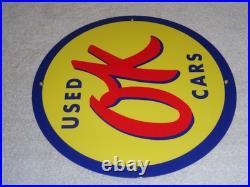 Vintage Nos Chevrolet Ok Used Cars 11 3/4 Porcelain Metal Gasoline & Oil Sign