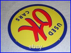 Vintage Nos Chevrolet Ok Used Cars 11 3/4 Porcelain Metal Gasoline & Oil Sign