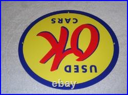 Vintage Nos Chevrolet Ok Used Cars 11 3/4 Porcelain Metal Gasoline & Oil Sign