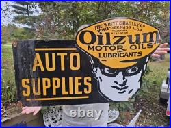 Vintage Oilzum Auto Supplies Porcelain Enamel Sign 30 X 17 Inches