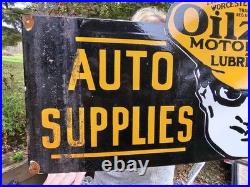 Vintage Oilzum Auto Supplies Porcelain Enamel Sign 30 X 17 Inches