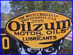 Vintage Oilzum Auto Supplies Porcelain Enamel Sign 30 X 17 Inches