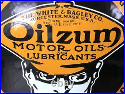 Vintage Oilzum Gasoline Porcelain Gas Enamel Service Oil Station Pump Auto Sign