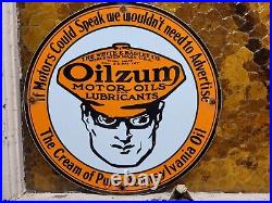 Vintage Oilzum Porcelain Sign Old Automobile Car Motorcycle Truck Engine Oil USA