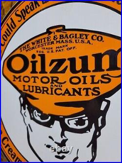 Vintage Oilzum Porcelain Sign Old Automobile Car Motorcycle Truck Engine Oil USA