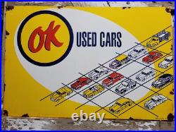 Vintage Ok Used Cars Porcelain Sign 30 Chevrolet Dealership Chevy Truck Auto