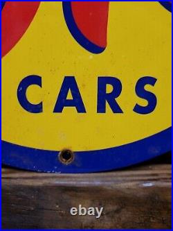 Vintage Ok Used Cars Porcelain Sign Auto Dealer Motor Oil Gas Station Service