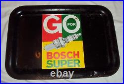 Vintage Old Advertising Tin Sign Tray Bosch Super Automobile Spark Plug 1950