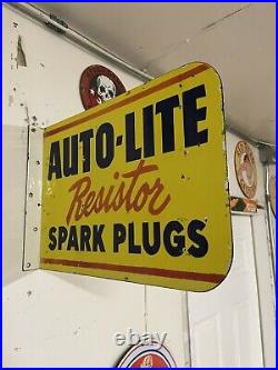 Vintage Old Auto-lite Spark Plugs 15 Flange Porcelain Gas Station Motor Sign