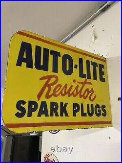 Vintage Old Auto-lite Spark Plugs 15 Flange Porcelain Gas Station Motor Sign